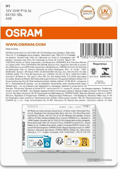 Produktbild Osram 4062172395380 Halogen Leuchtmittel Standard H1 55 W 12 V (H1)