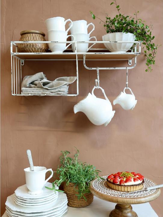 Actual product image Chic Antique Wall shelf with hooks 24 x 58 x 18 cm, white (58 x 18 x 24 cm)