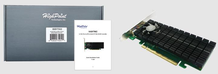 Image du produit HighPoint Contrôleur RAID SSD7502 2x M.2 NVME PCI-x4v4, PCI-Ex16