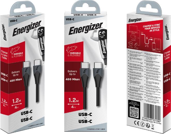 Actual product image Energizer Two-colour cable - USB-C/USB-C 2.0 - 1.2 m (1.20 m, USB 2.0)