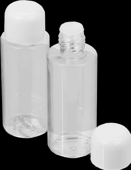 Actual product image Cosmetics bottle, plastic, white lid, for 100 ml, Ø 3.8 cm, height 11.5 cm