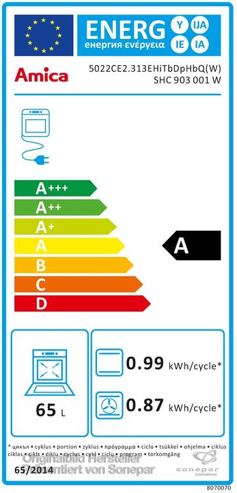 Label énergétique Amica SHC 903 001 W