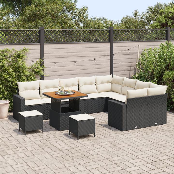 Produktbild VidaXL 12-teiliges Garten Sofa Set mit Kissen Schwarz Poly Rattan Akazie