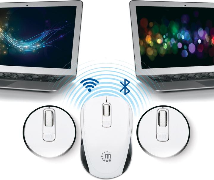 Produktbild Manhattan Bluetooth® 4.0 und USB-Funkempfänger, 800/1200/1600 dpi, drei Tasten plus Mausrad, & (Kabellos)