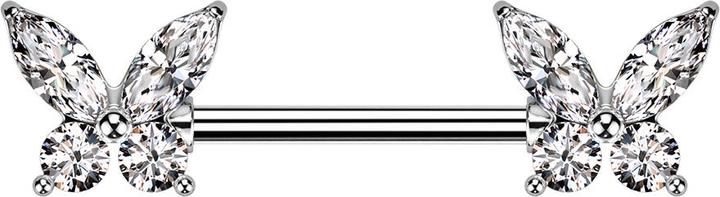 Star Piercing Barbell silber Schmetterling Kristallflügel silber (Chirurgenstahl 316L, Messing)