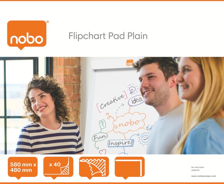 Produktbild Kensington NOBO Flipchart-Block, Größe: DIN B1 (B)584 x (H)483 mm blanko, weiß, 70 g/qm, 40 Blatt, für Tisch f (58 x 48 cm)