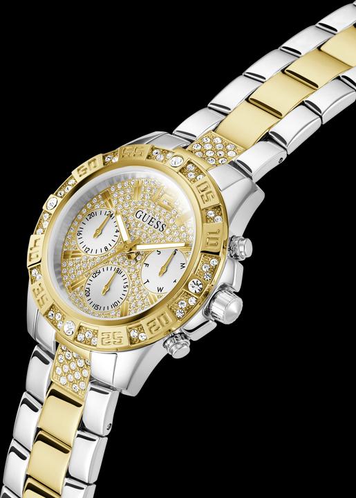Produktbild Guess P SLV CS W/ P GLD TOP PART W/ CRYS / SUN WHT GLITZ MF DL / P SLV & GLD BRCT Armbanduhr (Uhr mit Schmuckstein, Analoguhr, 40 mm)