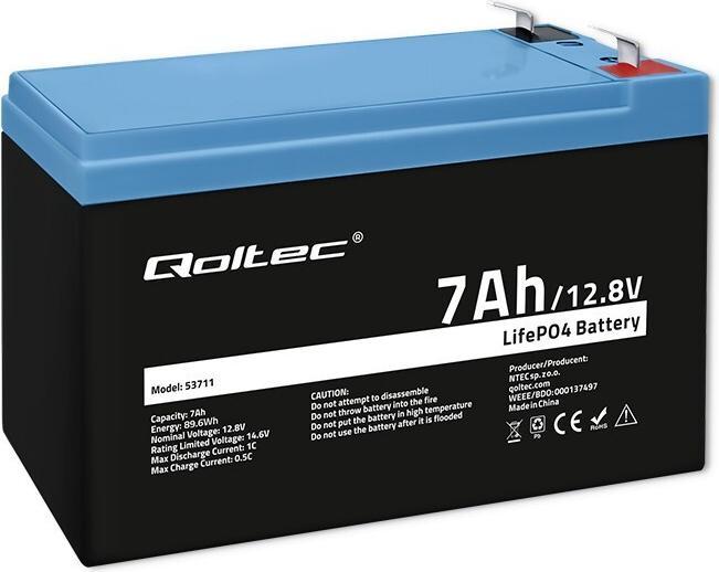 Produktbild Qoltec LiFePO4 Lithium-Eisenphosphat-Batterie | 12 8 V | 7Ah | 89 6 Wh | BMS (12.80 V, 7 Ah)