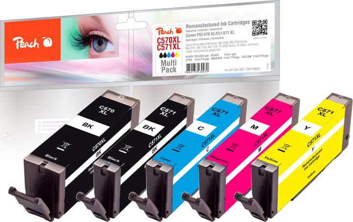 Actual product image Peach Spar Pack Ink Cartridges compatible with Canon PGI-570XL, CLI-571XL (M, Y, C, FC)