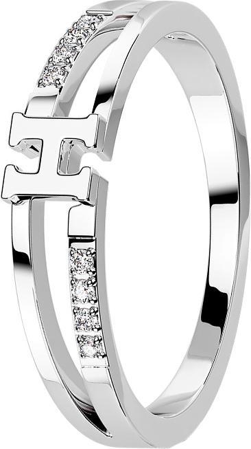 Star Piercing Ring silber zwei Ringe mit acht Kristallen und Buchstabe H