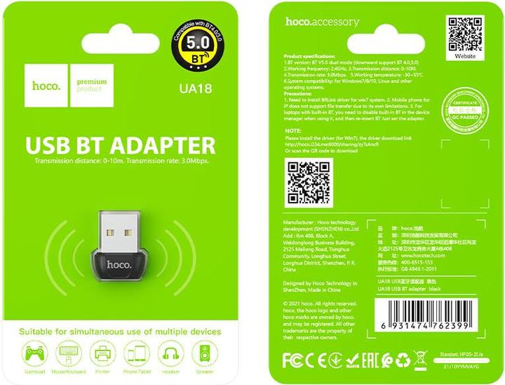 Produktbild Hoco BT Adapter UA18 BT, schwarz (Sender & Empfänger)