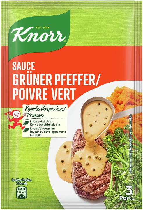 Actual product image Knorr Green pepper sauce sachet, with whole peppercorns, wonderfully creamy, ideal for dark meat (44 g)