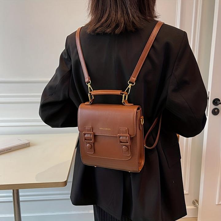 Image du produit Only-Bags.Store Sac à dos vintage à rabat, sac d'école à décor de boucles, sac à bandoulière à poignée supérieure