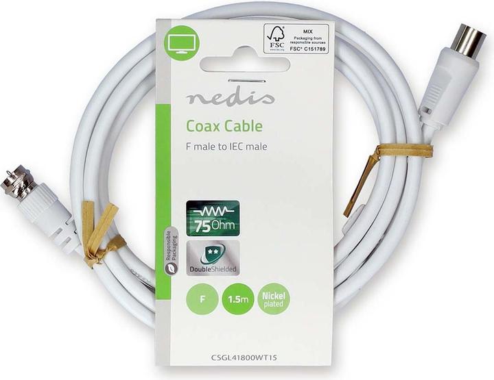 Produktbild Nedis Satelliten- und Antennenkabel | F Stecker | IEC (Coax) Stecker | Vernickelt | 75 Ohm | Doppelt (75 dB, Antennenkabel)