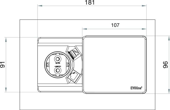 Actual product image Evoline Square80 with Qi charging function without data connection black