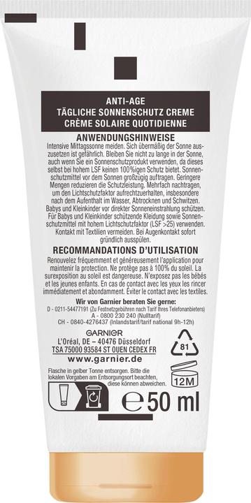 Actual product image Garnier Ambre Solaire Sensitive expert+ Anti-Age Super UV (Sun cream face, SPF 50+, 50 ml, 70 g)
