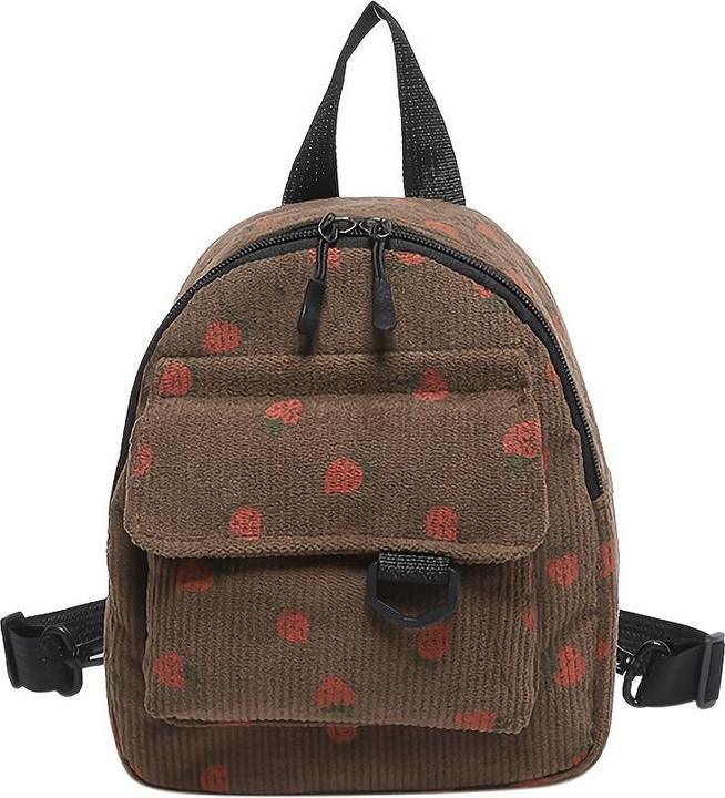 Only-Bags.Store Niedliche Erdbeere Druck Samt Mini Rucksack, leichtes Polyester mit verstellbaren Riemen