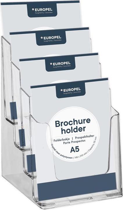 Actual product image Europel Table leaflet holder, A5 portrait, 4 compartments, crystal clear for DIN A5 format, made of (A5)