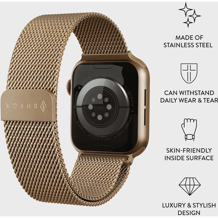 Actual product image Burga Apple Watch Band Metal Mesh Gold 42mm / 44mm / 45mm (Milanaise RVS vlechtwerk)