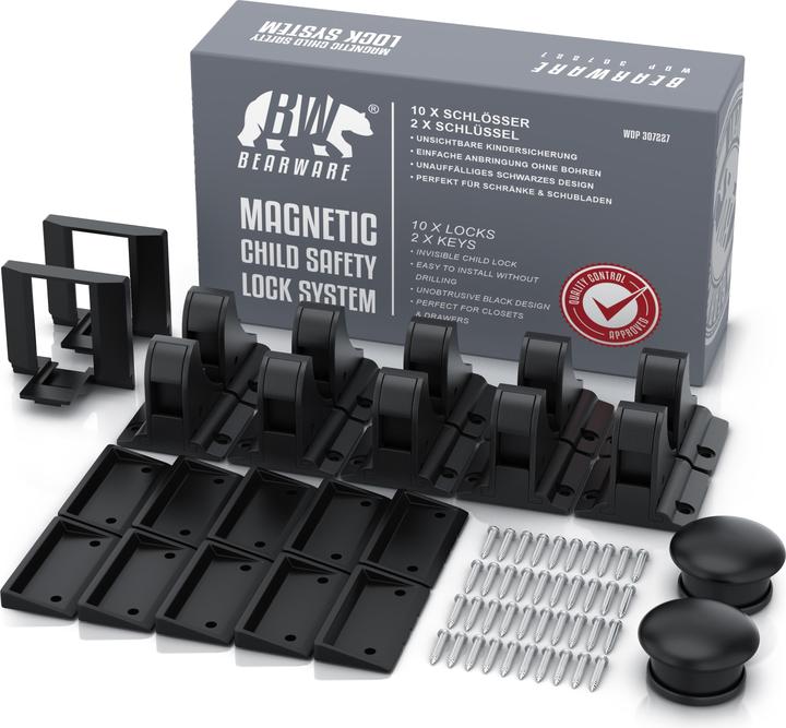 Produktbild Bearware Kindersicherung Magnetisches Schrankschloss 10er, 2 Schlüssel, kindersicher, für Schrank & Schublade