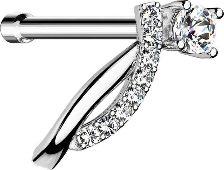 Image du produit Star Piercing Nasenstecker gerade silber doppelbogen gebogen mit Kristall (Acier chirurgical 316L, Laiton)