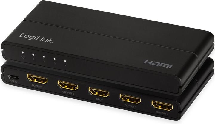 LogiLink HD0037 HDMI Splitter 1x4-Port, 4K/60 Hz, HDCP, HDR, CEC, downscaler