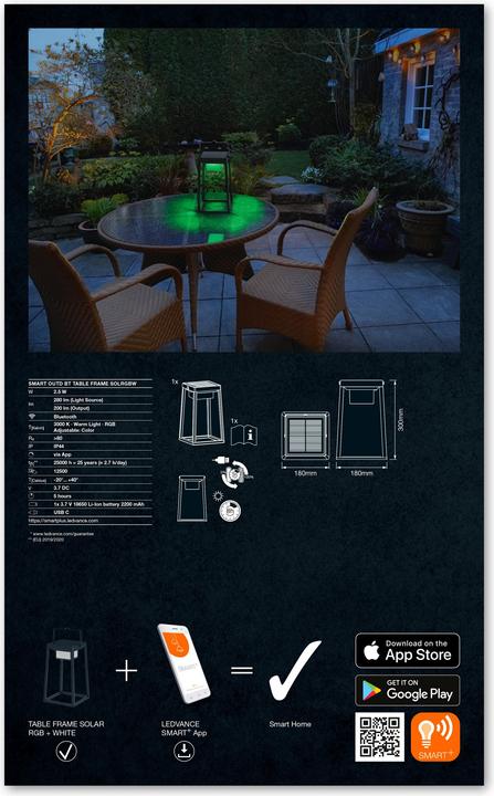 Image du produit Ledvance Cadre Smart+ Solar Table Multicolor (280 lm, IP44)