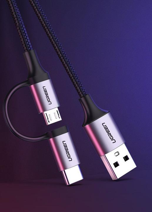 Produktbild Ugreen 2-in-1 USB-C / MicroUSB auf USB & Sync QC 3.0 (1 m, USB 2.0)