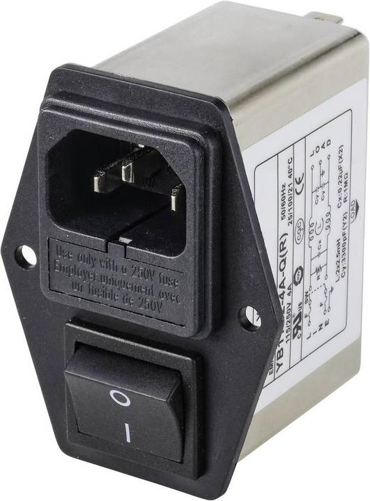 Tru Components Filtre secteur avec prise pour appareil froid Interrupteur 250 V/AC 4 A 1.2 mH 1 pc.
