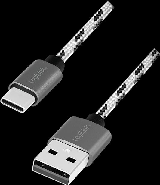 Produktbild LogiLink USB 2.0 Type-C Kabel-Set, C/M zu USB-A/M, Alu, Nylon, weiss/schwarz (2 m, USB 2.0, 10 W)