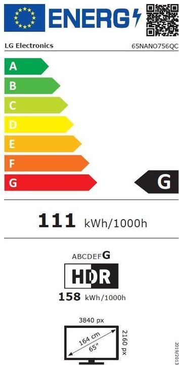 Label énergétique LG 65NANO756QC (65", NANO75, Nano-Cell, LCD, 4K, 2023)