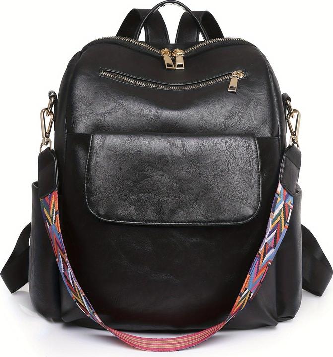 Immagine prodotto Only-Bags.Store Borsa zaino retrò a tinta unita, borsa a tracolla geometrica a tracolla larga, moda in pelle PU