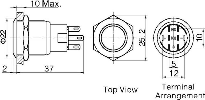 Actual product image Tru Components Vandalismusgeschützter Taster 19 mm 250 V/AC 5 A mit Ringbeleuchtung