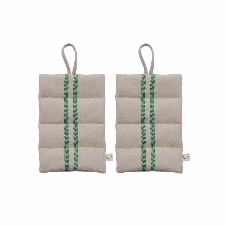 Actual product image Oyoy Linu potholder 2 pieces, beige/green (100% organic cotton, 100% polyester)
