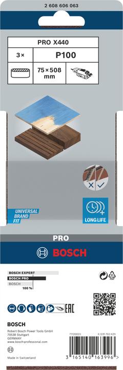 Image du produit Bosch Professional Zubehör PRO X440 bande abrasive, 75 x 508 mm, G100 (100)