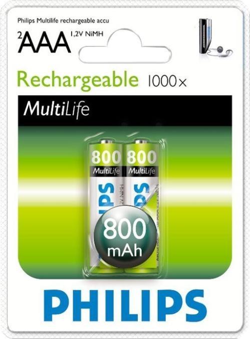 Actual product image Philips R03B2A80/10 - Multi Life NiMH rechargeable battery AAA Micro 800 mAh 2-pack (2 pcs., AAA, 800 mAh)