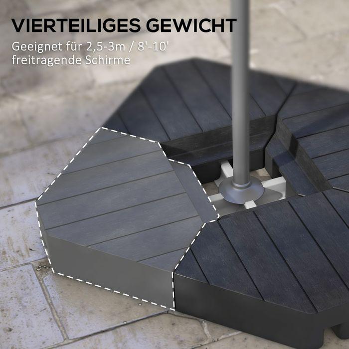 Produktbild Swisshandel24 Sonnenschirmständer 4-teilig Holzoptik, für Ampelschirm, befüllbar bis 20/15 kg HDPE Schwarz