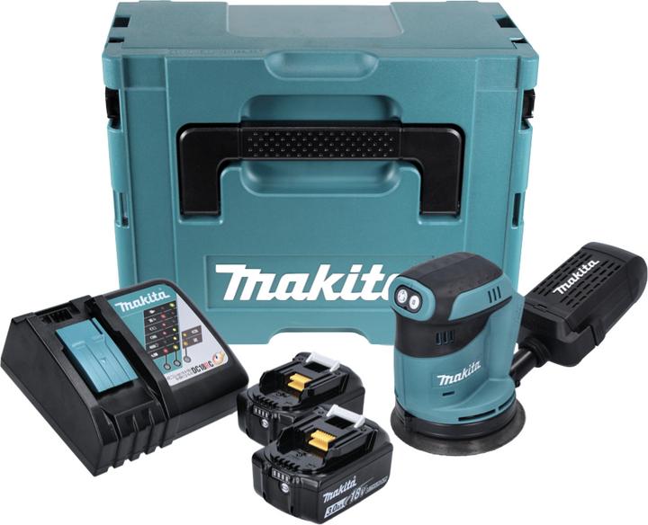 Actual product image Makita DBO 180 RFJ 18 V battery orbital sander + 2x battery 3,0Ah + charger + Makpac (Eccentric grinder)