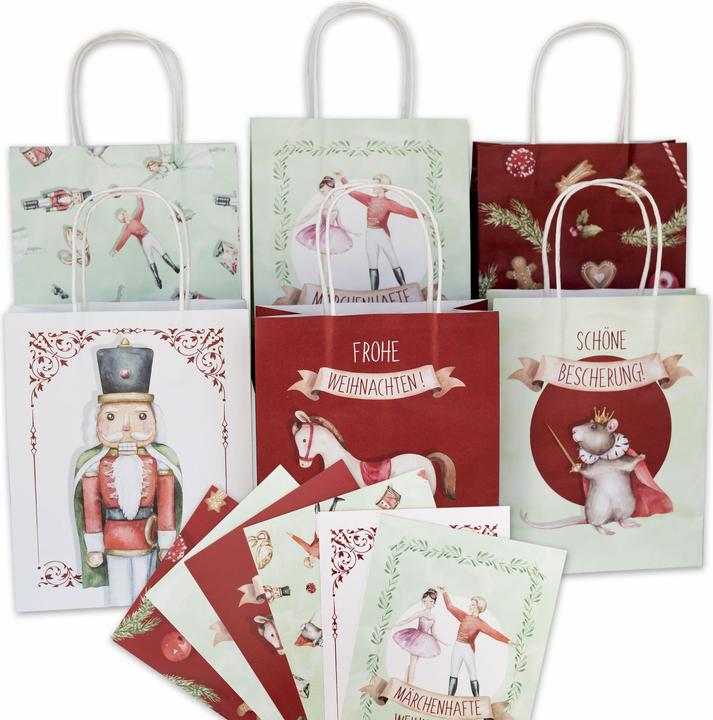 Produktbild Papierdrachen 6 bunt bedruckte Geschenktüten – Nussknacker (Geschenktüte, 6 x)