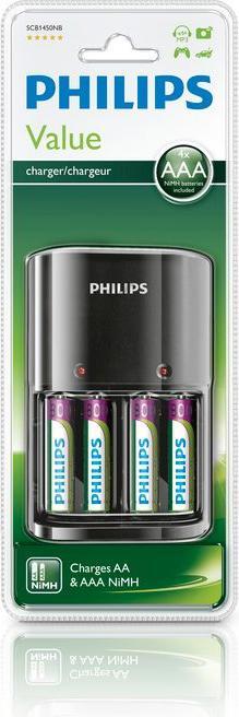 Image du produit Philips Chargeur de batterie MultiLife SCB1450NB/12 (4 pcs, AAA, AA, 800 mAh, Batterie)