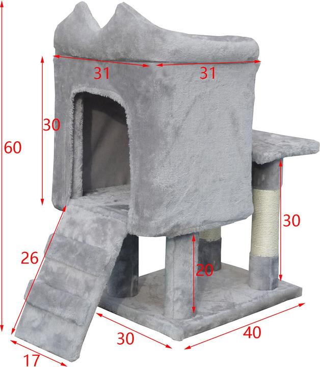 Actual product image Fudajo Cat Tree Light Grey Scratching Tree 60cm High Climbing Tree with House Sisal Scratch Post (60 cm, Light grey)