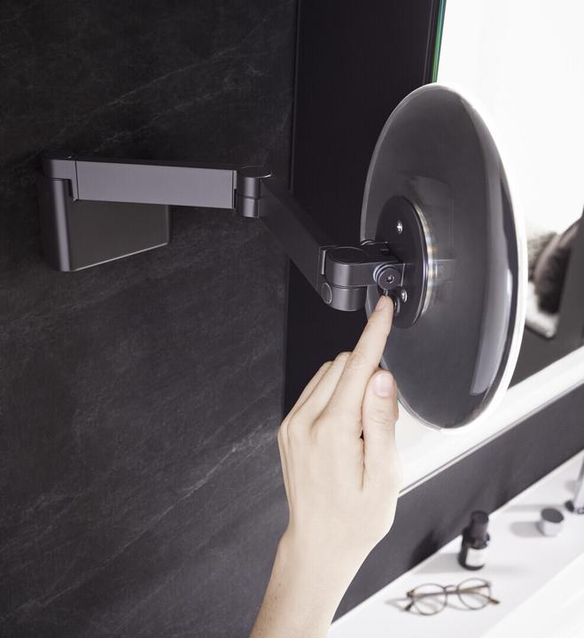 Actual product image Emco LED shaving/cosmetic mirror EVO angular wall model 2-arm 5-way black