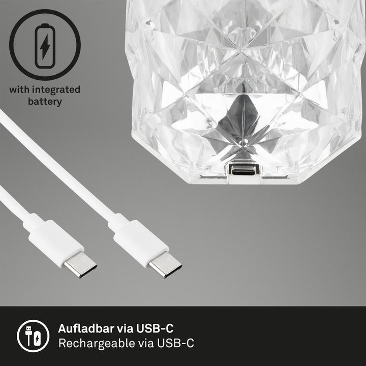 Immagine prodotto Briloner Lampada da tavolo ricaricabile a LED RGB, aspetto cristallino, trasparente, 1xLED/2.3W (65 lm)