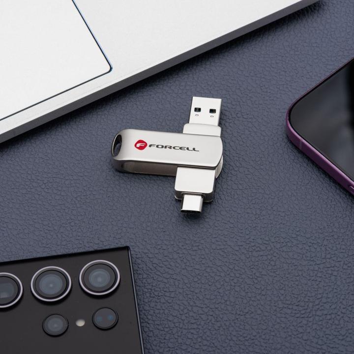 Produktbild Forcell Memory cards F-DATA pendrive Metal Duo 64GB USB3.2 Gen 1 (USB A / Type C) silver (64 GB, USB-C, USB-A)