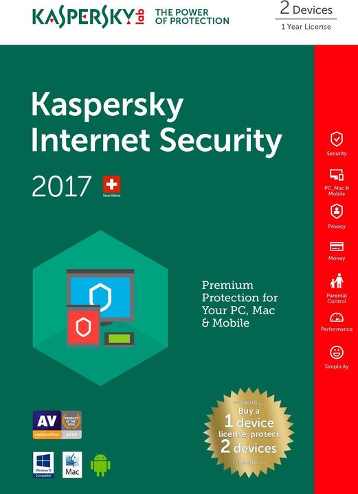 Kaspersky Internet Security 2017 (2 User, 12 Monate)