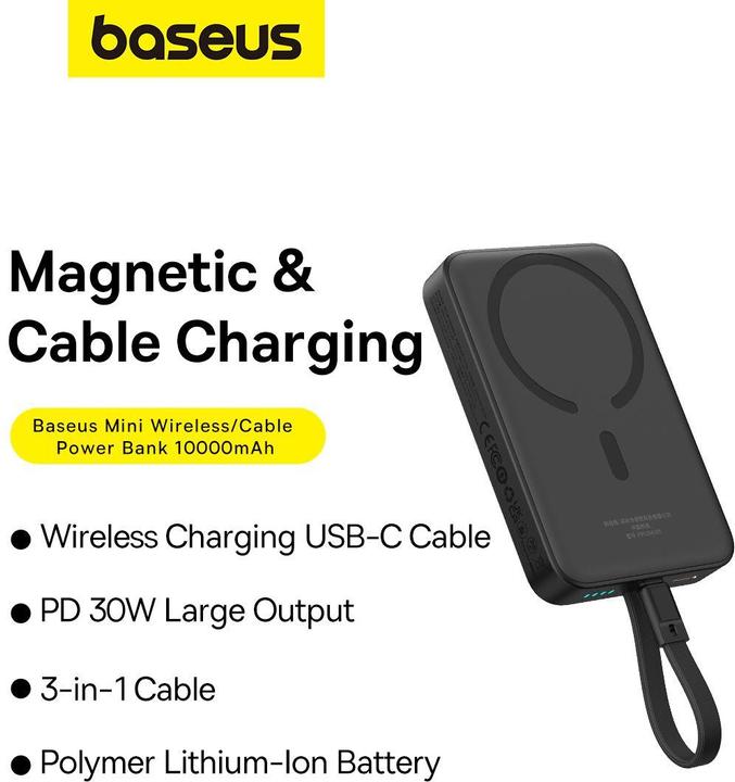 Actual product image Baseus Powerbank Magnetic Mini 10000mAh 30W MagSafe (black) (10000 mAh, 30 W, 37000 Wh)