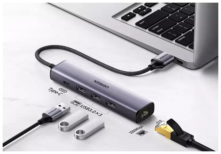 Produktbild Ugreen Gigabit Ethernet Adapter Hub mit USB PD (USB-C, 4 Ports)