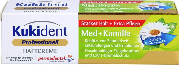 Productafbeelding Kukident Kleefcrème Med + Kamille extra sterke fixatie, 40 g crème