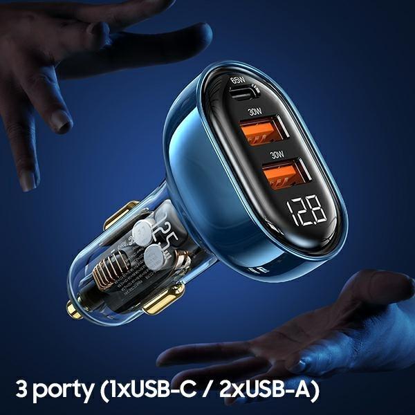 Actual product image Usams Ład. sam. 1xUSB-C 2xUSB-A 125W Fast Charge transparent black CC158CC01 (US-CC158)