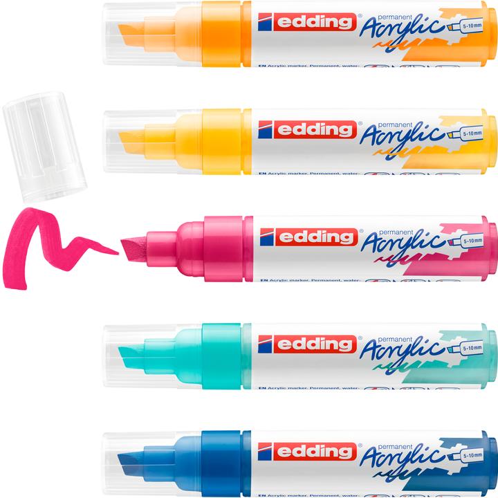 Produktbild Edding Acrylmarker (Enzianblau, Sonnengelb, Verkehrsgelb, Türkis, Telemagenta, 10 mm, 5 x)
